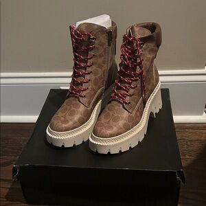 Coach Ainsley Coated Canvas Lace-Up Boots